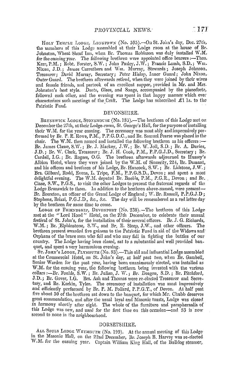 The Masonic Mirror: 1855-02-01 - Provincial Lodges.