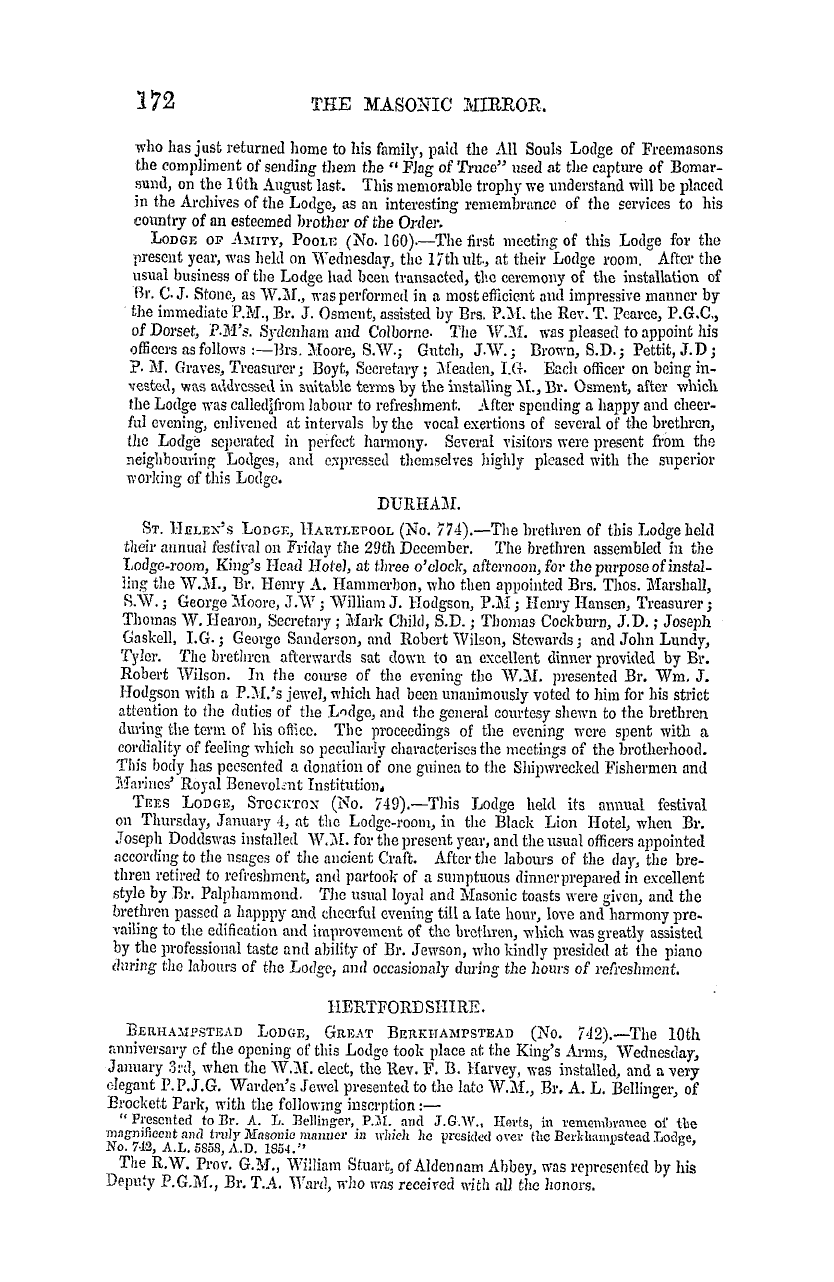 The Masonic Mirror: 1855-02-01 - Provincial Lodges.