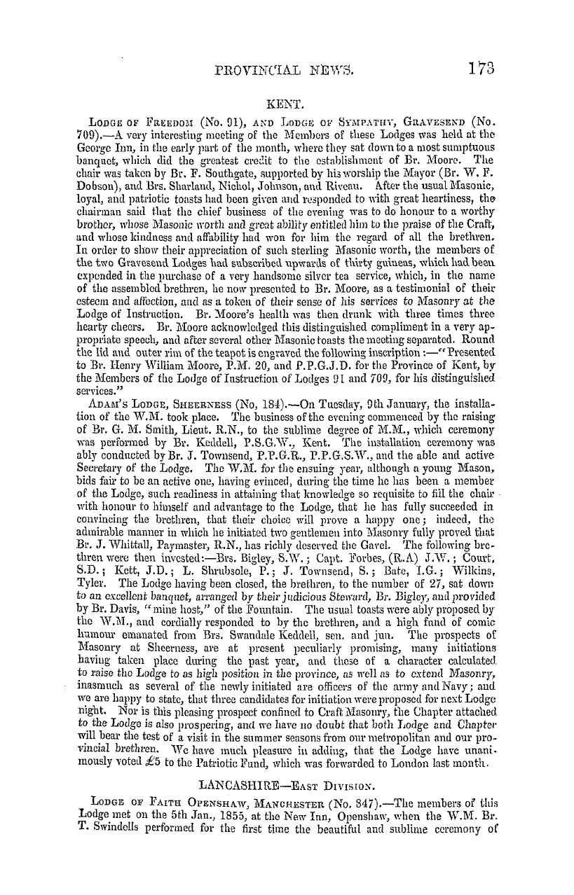 The Masonic Mirror: 1855-02-01 - Provincial Lodges.