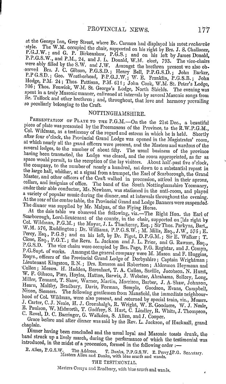 The Masonic Mirror: 1855-02-01 - Provincial Lodges.