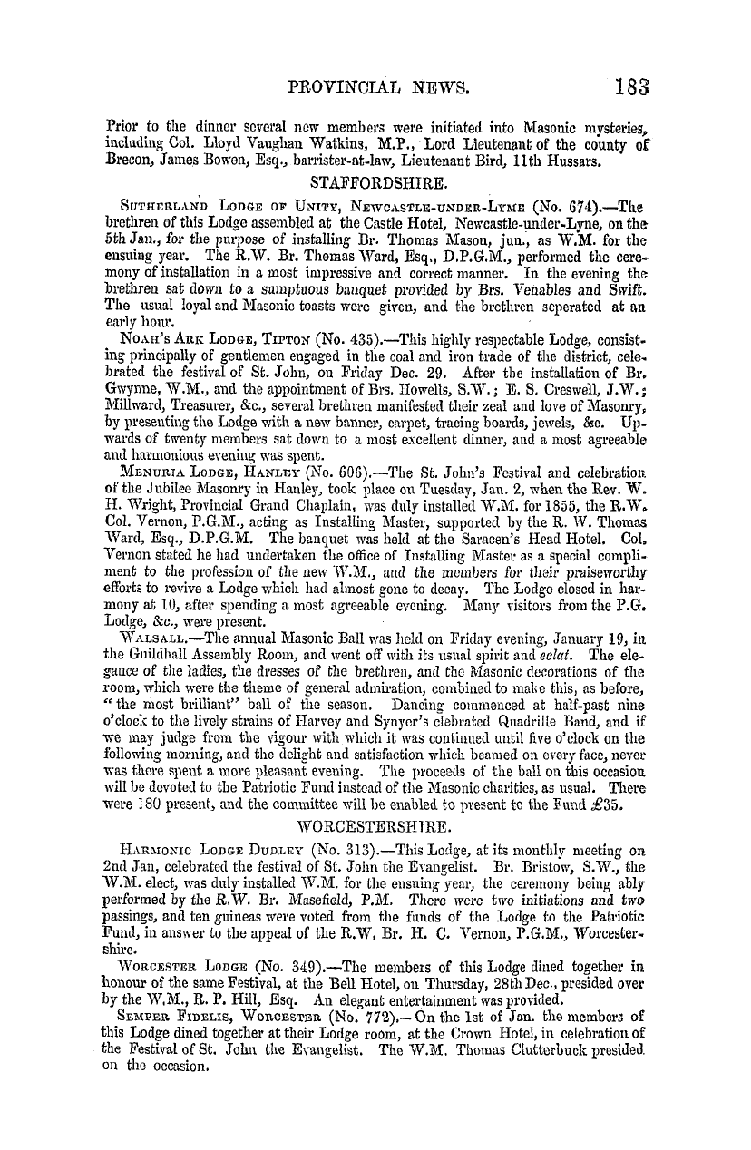 The Masonic Mirror: 1855-02-01 - Provincial Lodges.