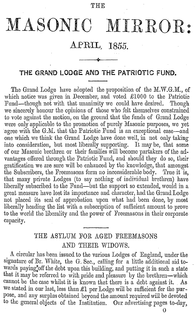 The Masonic Mirror: 1855-04-01 - The Asylum For Aged Freemasons And Their Widows.