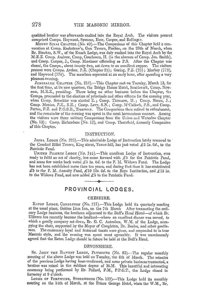 The Masonic Mirror: 1855-04-01 - Masonic Intelligence.