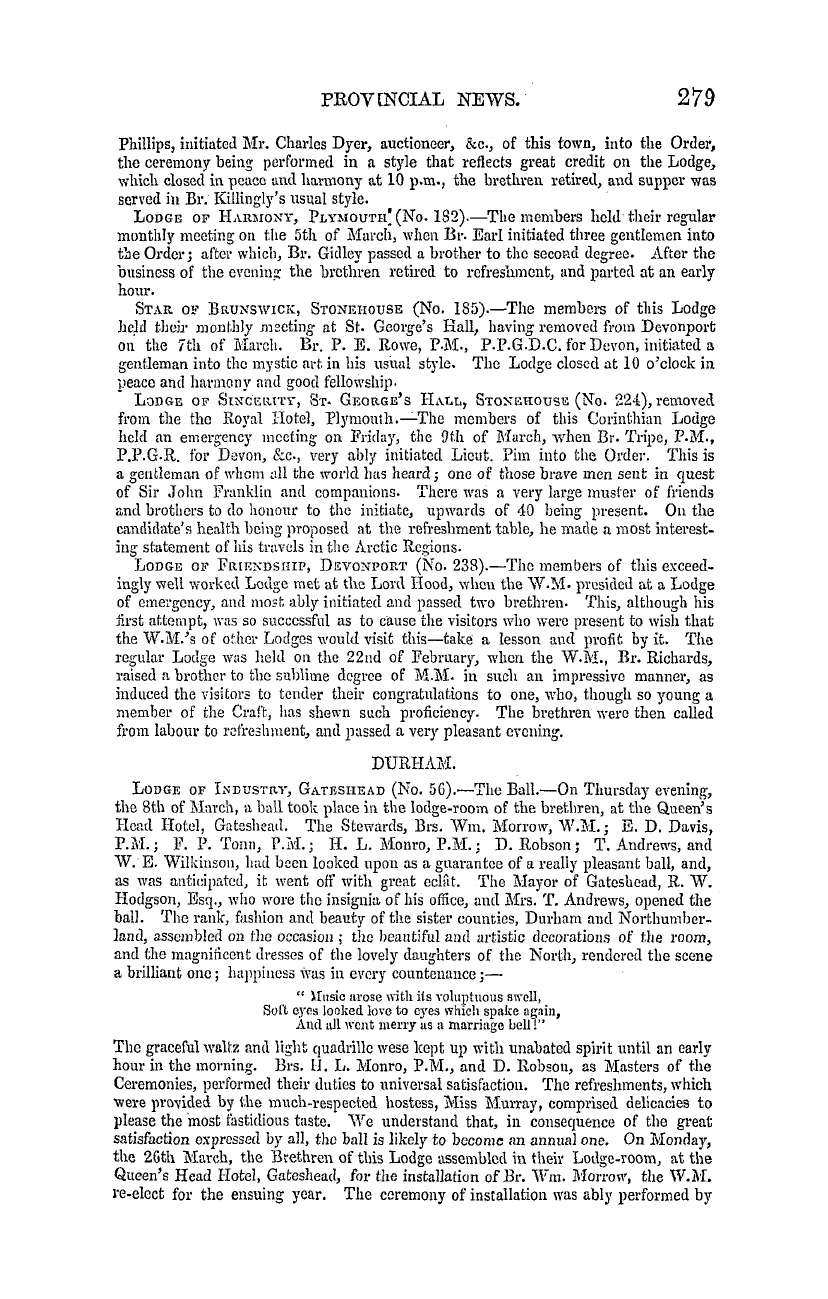 The Masonic Mirror: 1855-04-01 - Provincial Lodges.