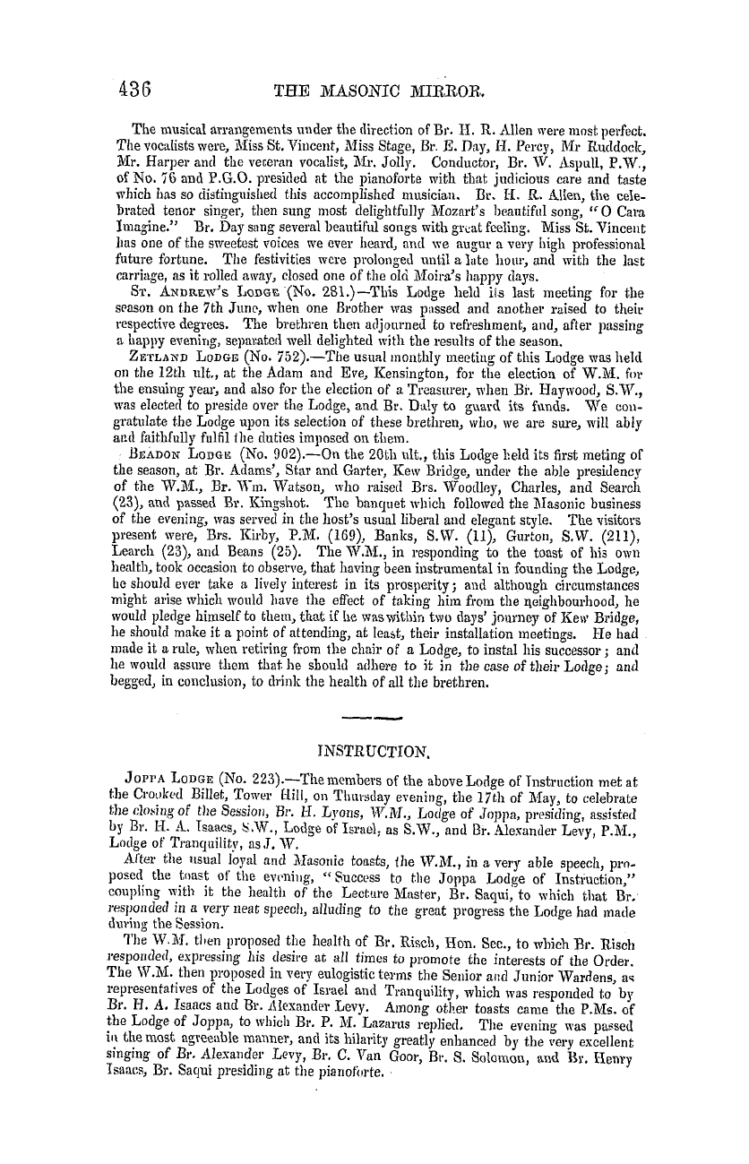 The Masonic Mirror: 1855-07-01 - Masonic Intelligence.