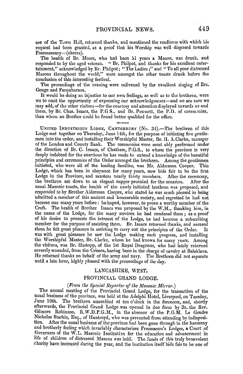 The Masonic Mirror: 1855-07-01 - Provincial Lodges.