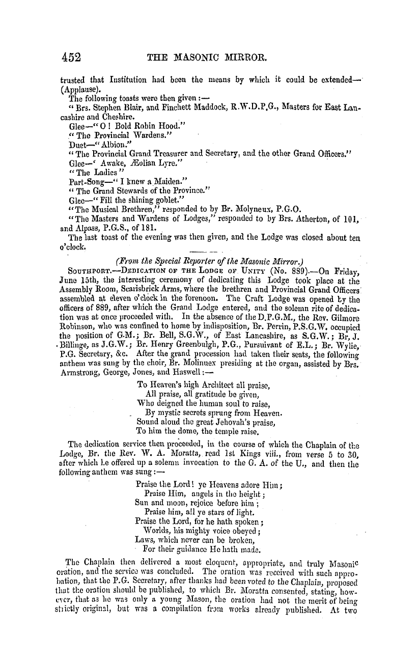 The Masonic Mirror: 1855-07-01 - Provincial Lodges.