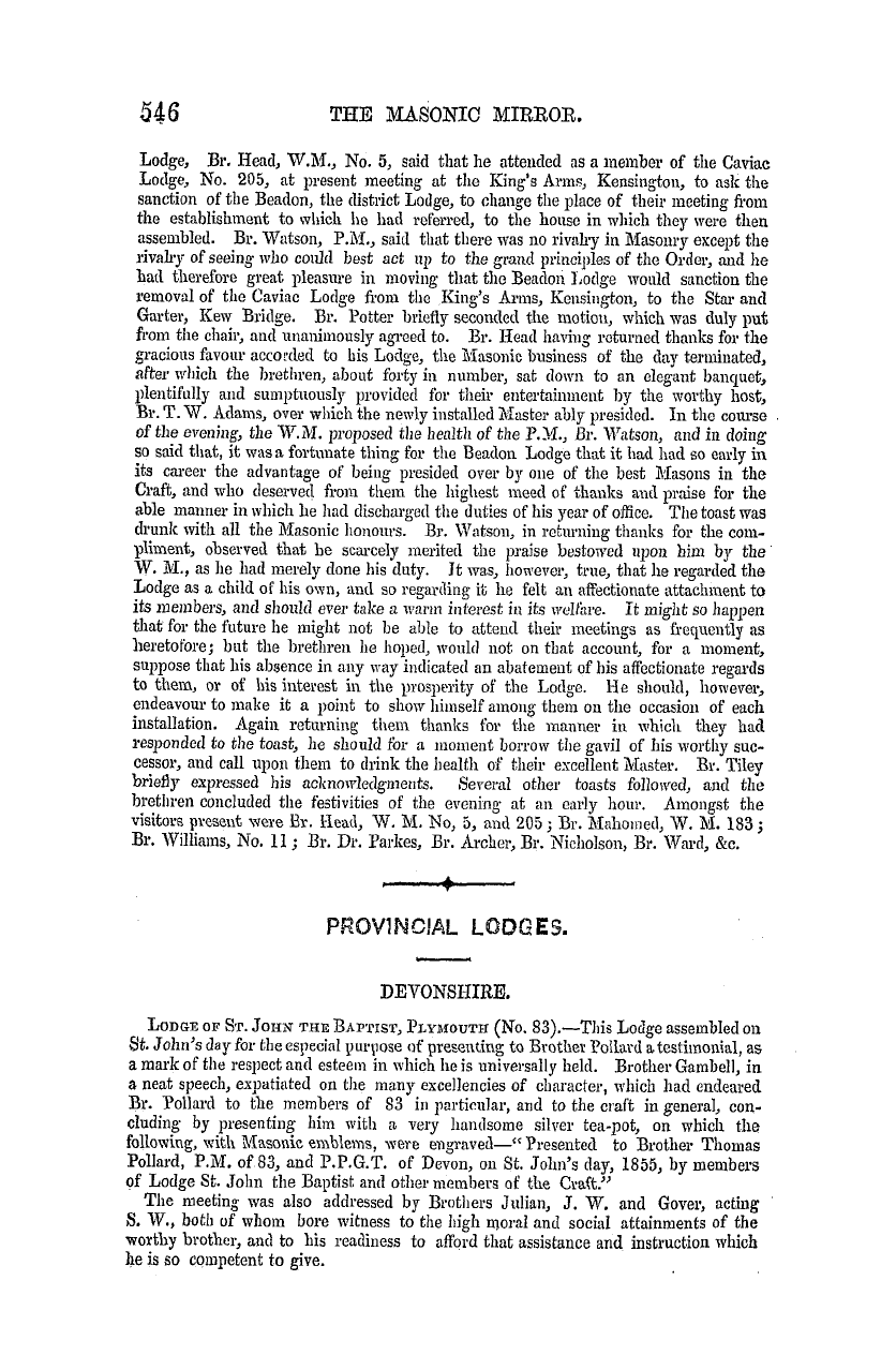 The Masonic Mirror: 1855-09-01 - London Lodges