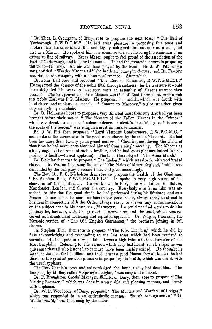 The Masonic Mirror: 1855-09-01 - Provincial Lodges.