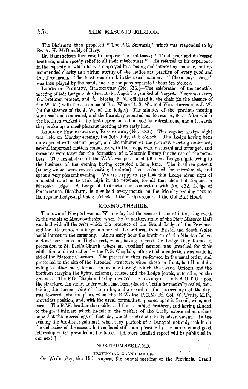 The Masonic Mirror: 1855-09-01 - Provincial Lodges.