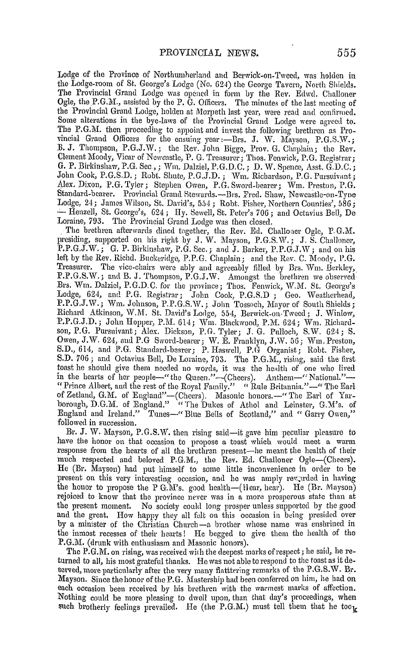 The Masonic Mirror: 1855-09-01 - Provincial Lodges.