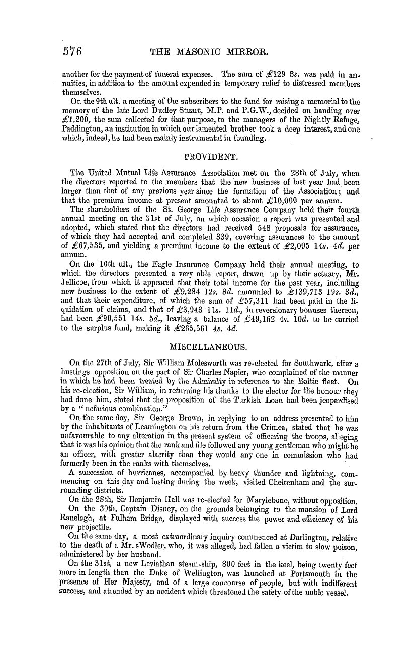 The Masonic Mirror: 1855-09-01 - Summary Of News For August.