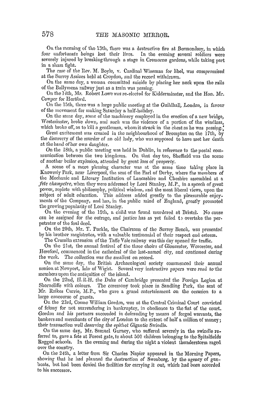 The Masonic Mirror: 1855-09-01 - Summary Of News For August.