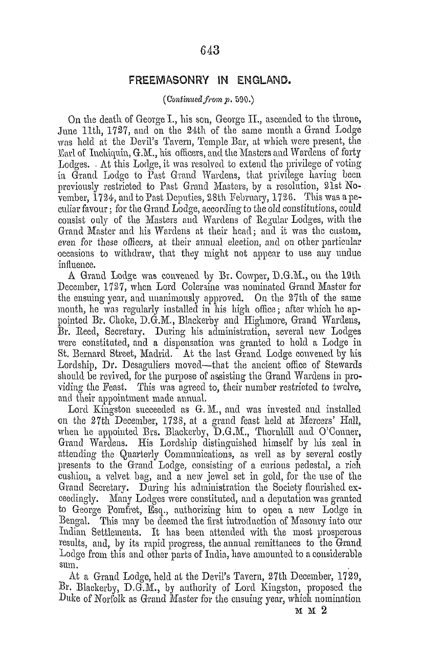 The Masonic Mirror: 1855-11-01 - Freemasonry In England.