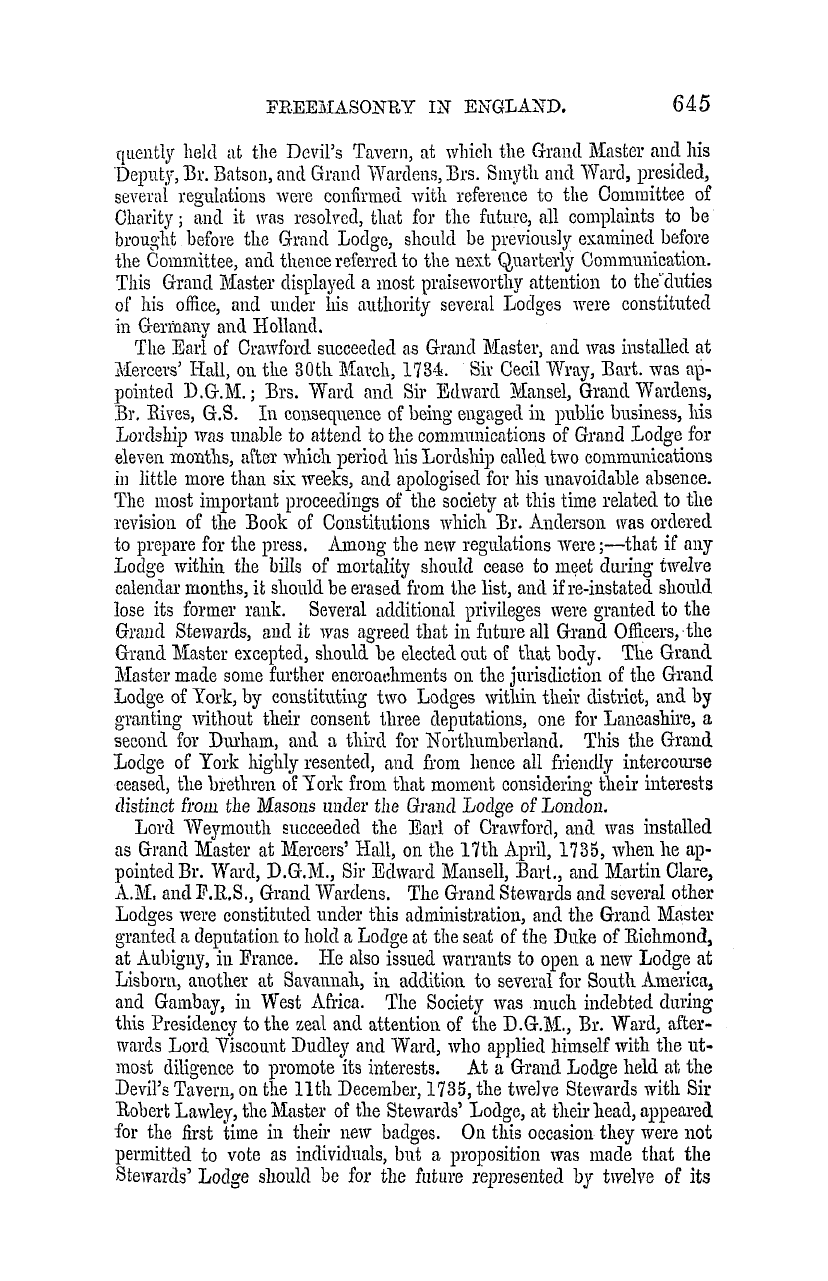 The Masonic Mirror: 1855-11-01 - Freemasonry In England.