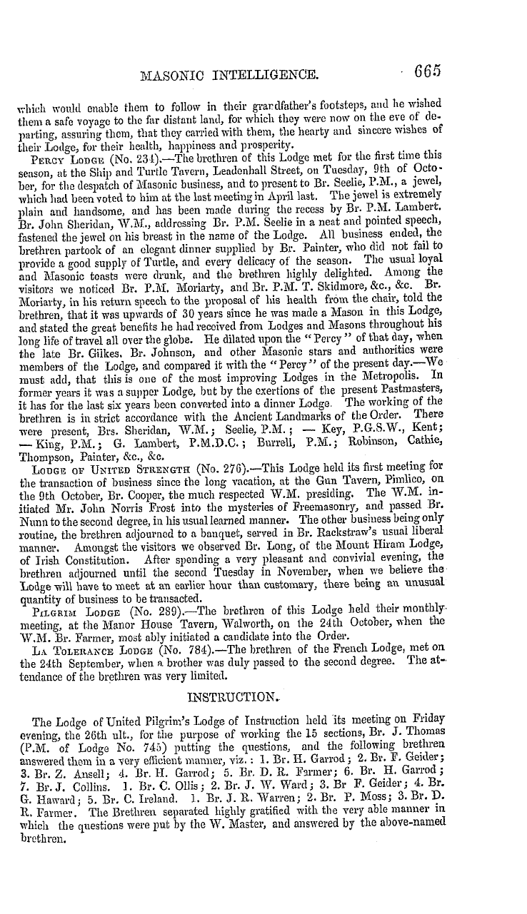 The Masonic Mirror: 1855-11-01 - Masonic Intelligence.