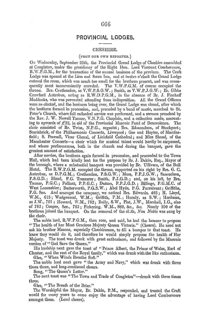 The Masonic Mirror: 1855-11-01 - Provincial Lodges.