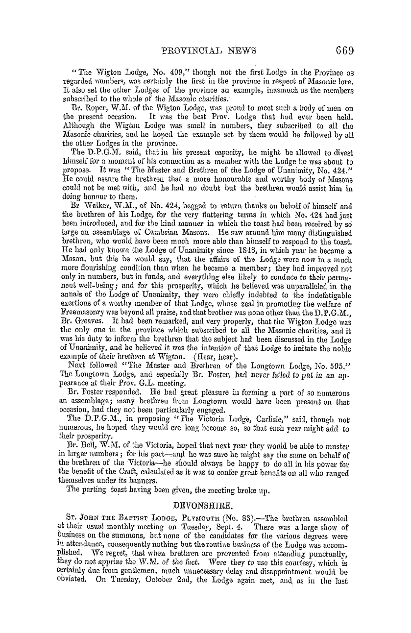 The Masonic Mirror: 1855-11-01 - Provincial Lodges.