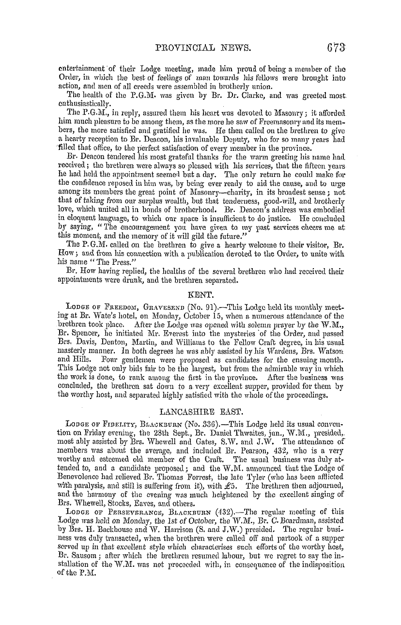 The Masonic Mirror: 1855-11-01 - Provincial Lodges.