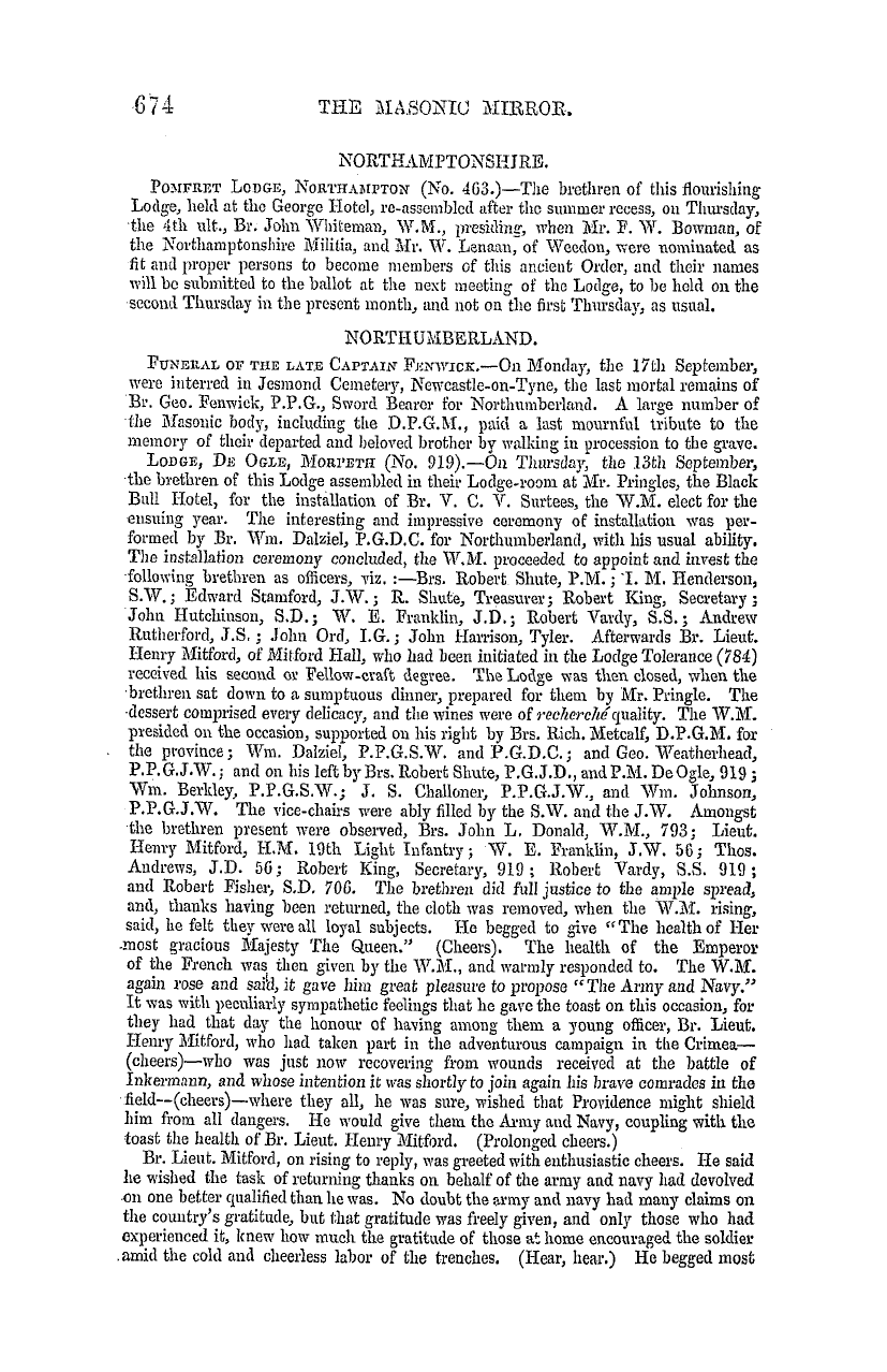 The Masonic Mirror: 1855-11-01 - Provincial Lodges.