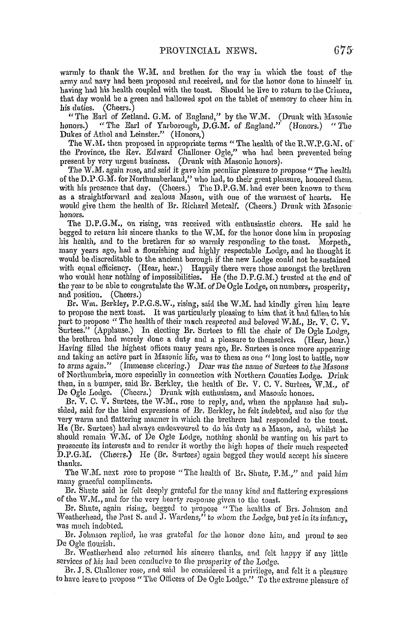 The Masonic Mirror: 1855-11-01 - Provincial Lodges.