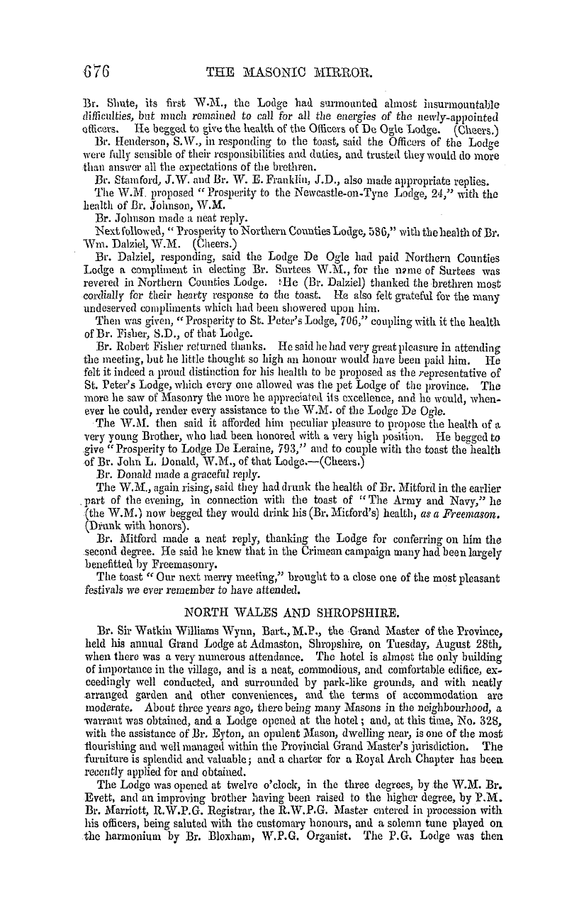 The Masonic Mirror: 1855-11-01 - Provincial Lodges.