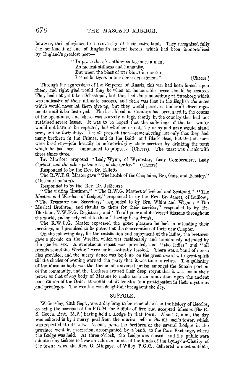 The Masonic Mirror: 1855-11-01 - Provincial Lodges.