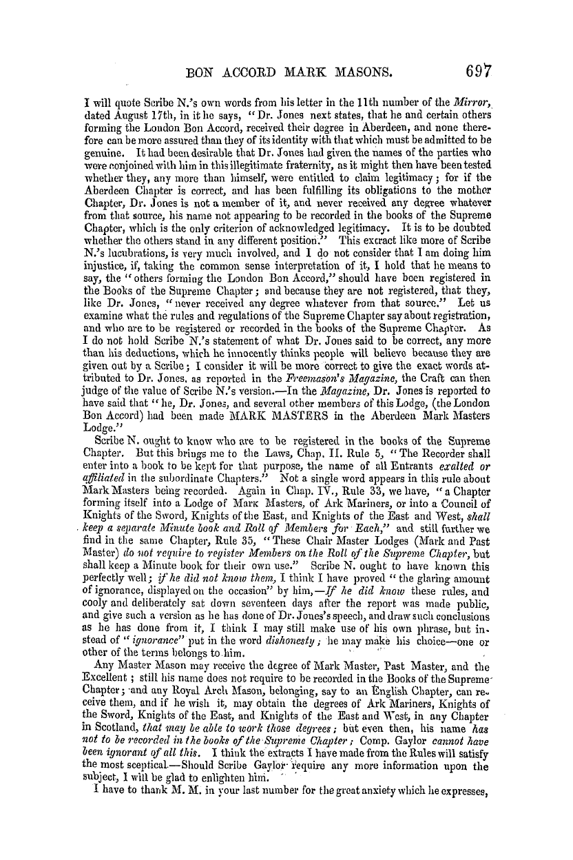 The Masonic Mirror: 1855-12-01 - Bon Accord Mark Masons.