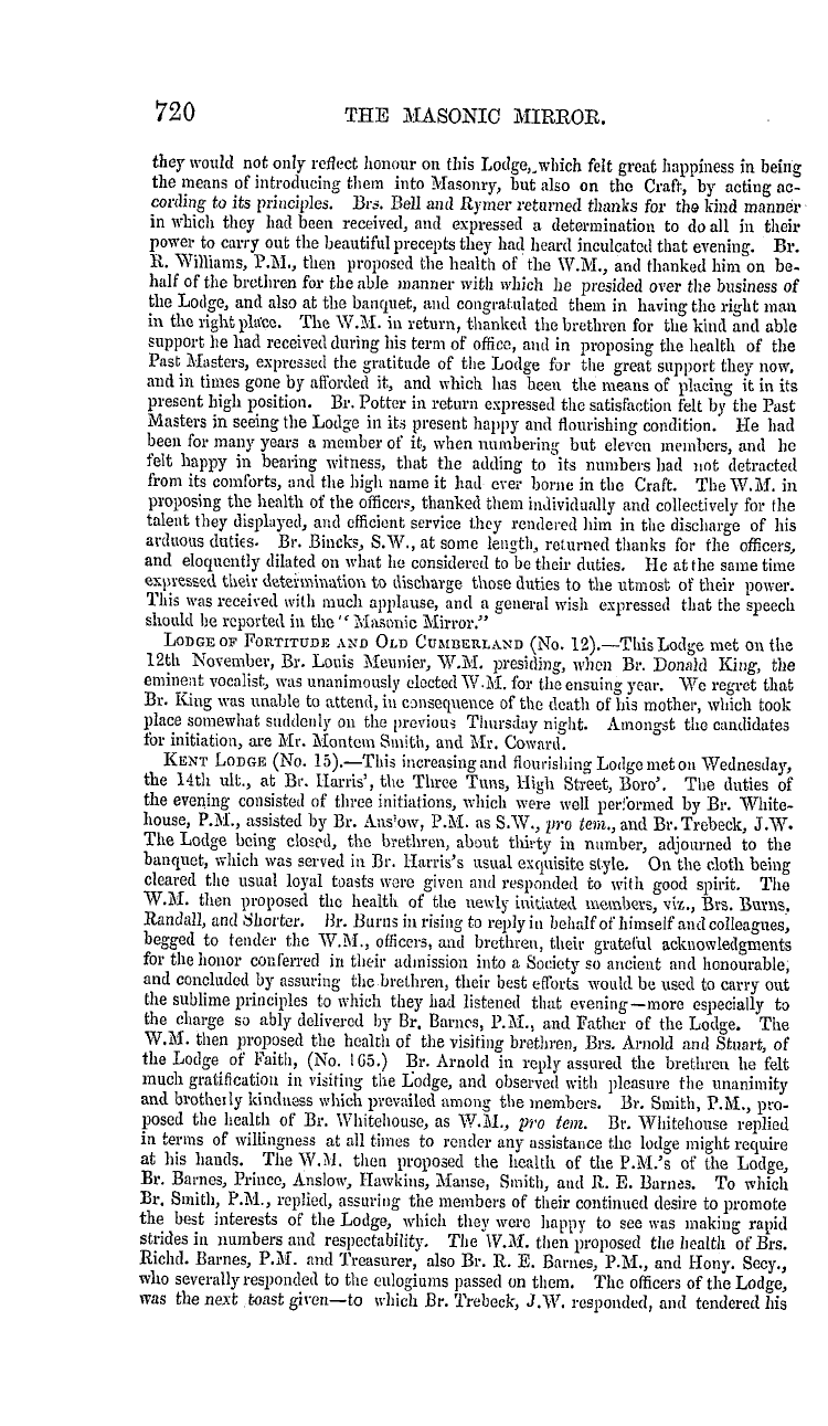 The Masonic Mirror: 1855-12-01 - Masonic Intelligence.