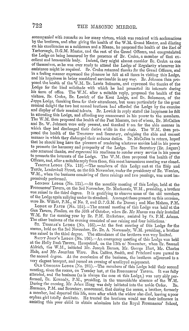 The Masonic Mirror: 1855-12-01 - Masonic Intelligence.