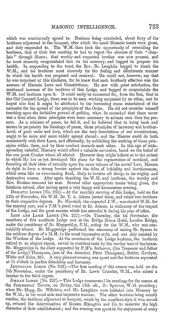 The Masonic Mirror: 1855-12-01 - Masonic Intelligence.