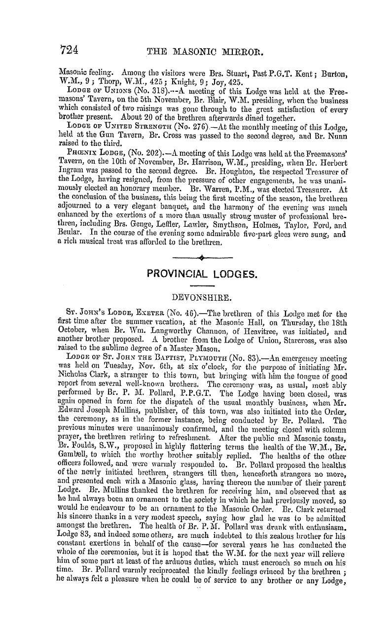 The Masonic Mirror: 1855-12-01 - Masonic Intelligence.