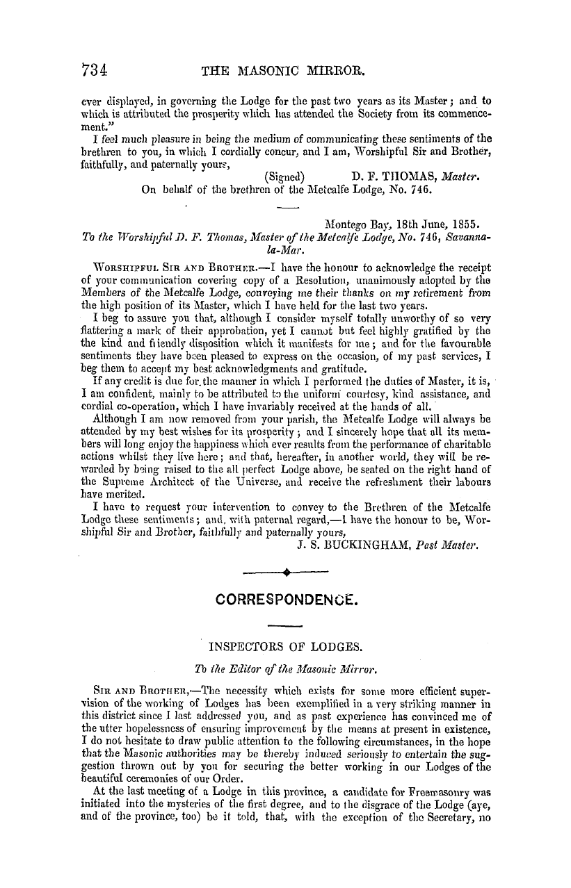 The Masonic Mirror: 1855-12-01 - Correspondence.