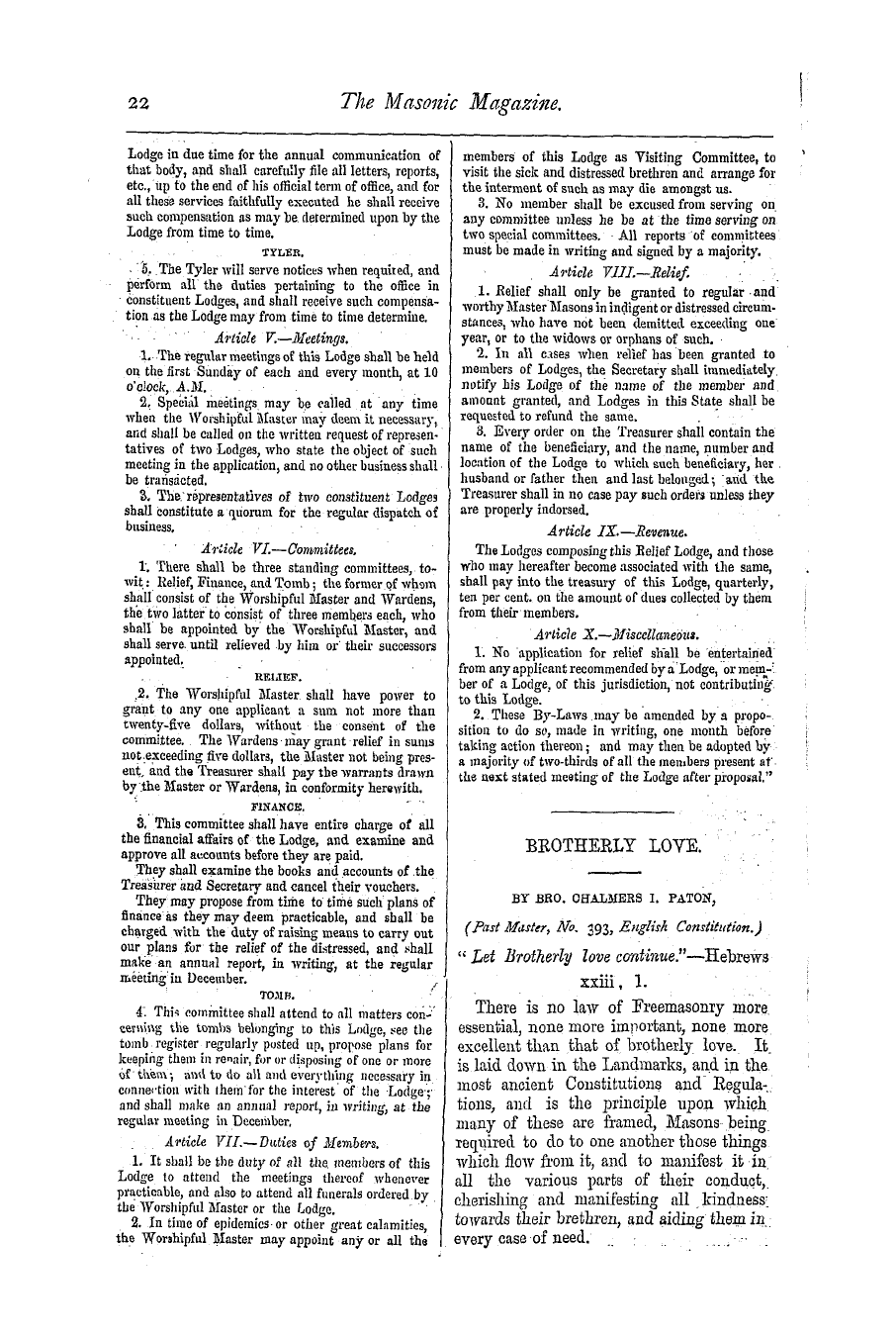 The Masonic Magazine: 1873-07-01 - Brotherly Love.