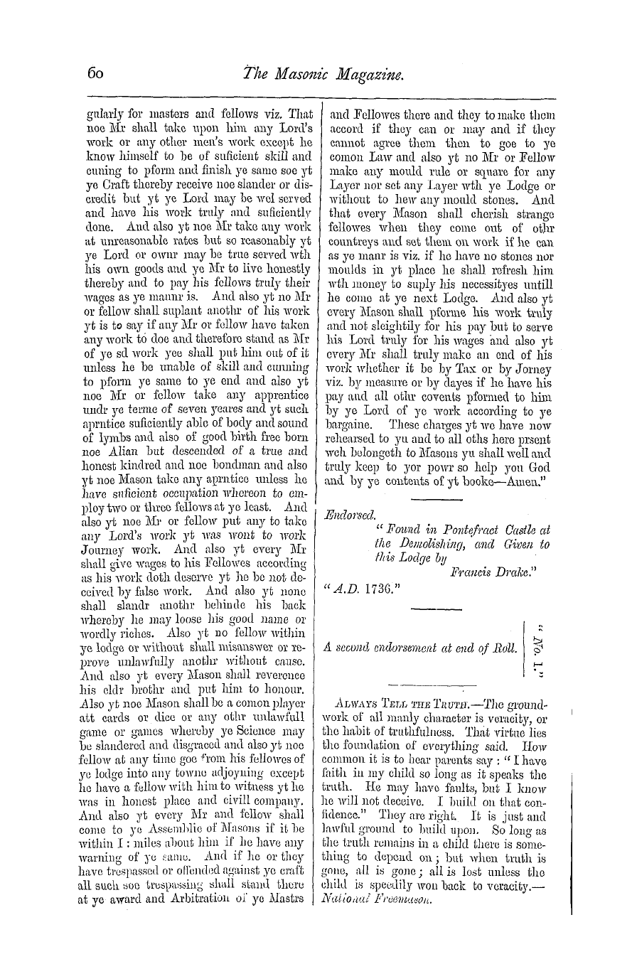 The Masonic Magazine: 1873-08-01 - Ms. Masonic Constitutions (Or Charges) No. 1.