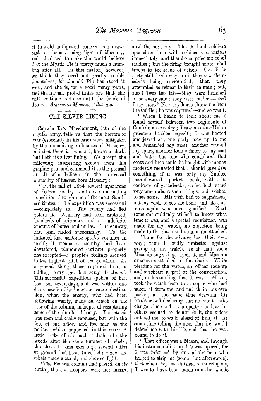 The Masonic Magazine: 1874-08-01 - The Silver Lining.