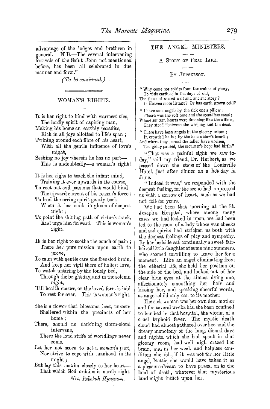 The Masonic Magazine: 1875-03-01 - Woman's Rights.