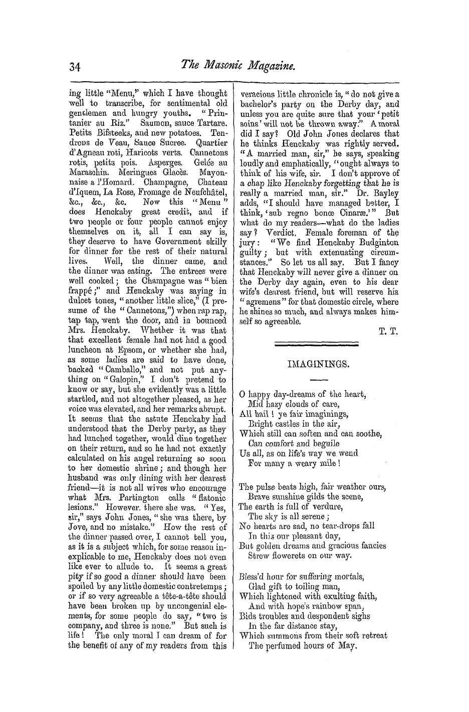 The Masonic Magazine: 1875-07-01 - Henckaby Budginton's Little Dinner.