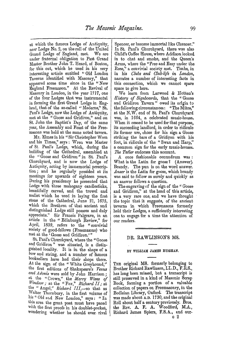 The Masonic Magazine: 1876-09-01 - "The Goose And Gridiron,"