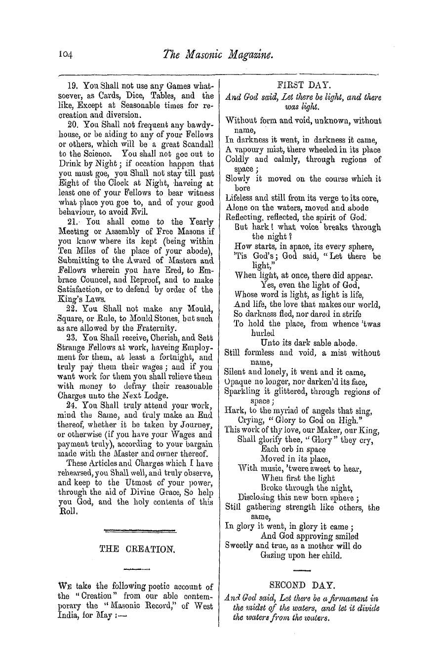 The Masonic Magazine: 1876-09-01 - The Creation.