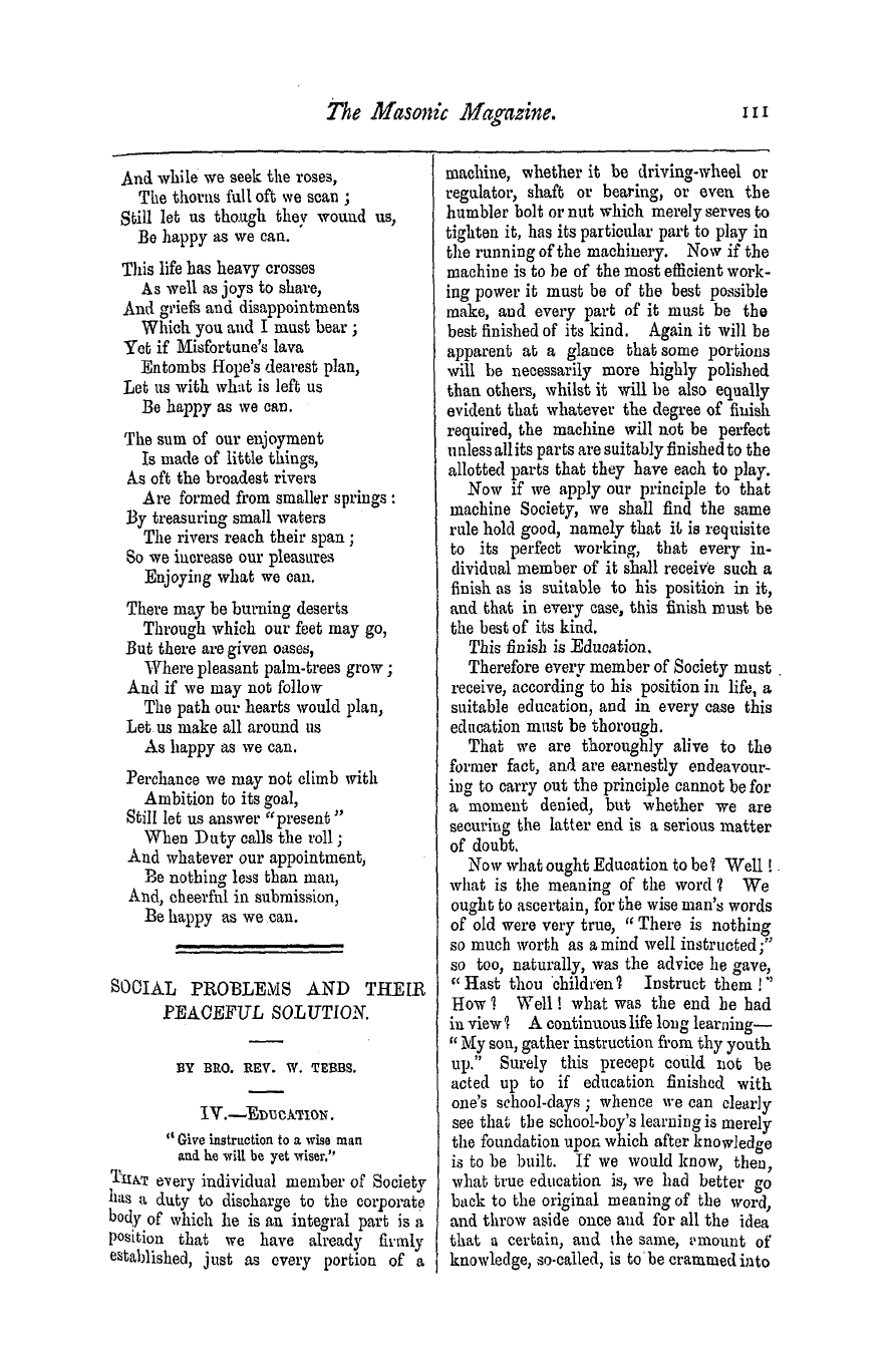 The Masonic Magazine: 1876-09-01 - Social Problems And Their Peaceful Solution.