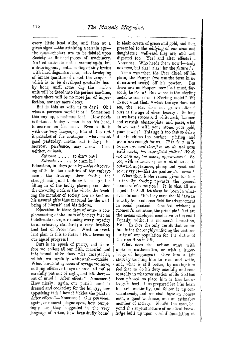 The Masonic Magazine: 1876-09-01 - Social Problems And Their Peaceful Solution.