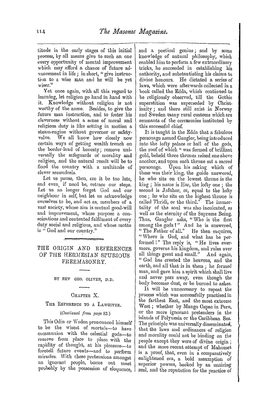 The Masonic Magazine: 1876-09-01 - The Origin And References Of The Hermesian Spurious Freemasonry.