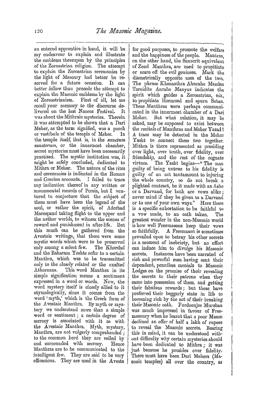 The Masonic Magazine: 1876-09-01 - Zoroastrianism And Freemasonry.