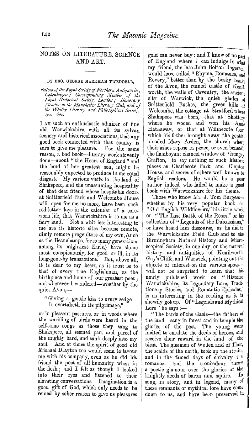 The Masonic Magazine: 1876-09-01 - Notes On Literature , Science And Art.