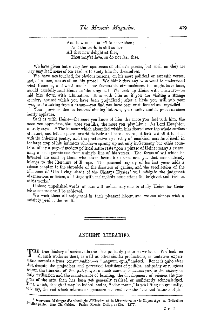 The Masonic Magazine: 1878-02-01 - Ancient Libraries.