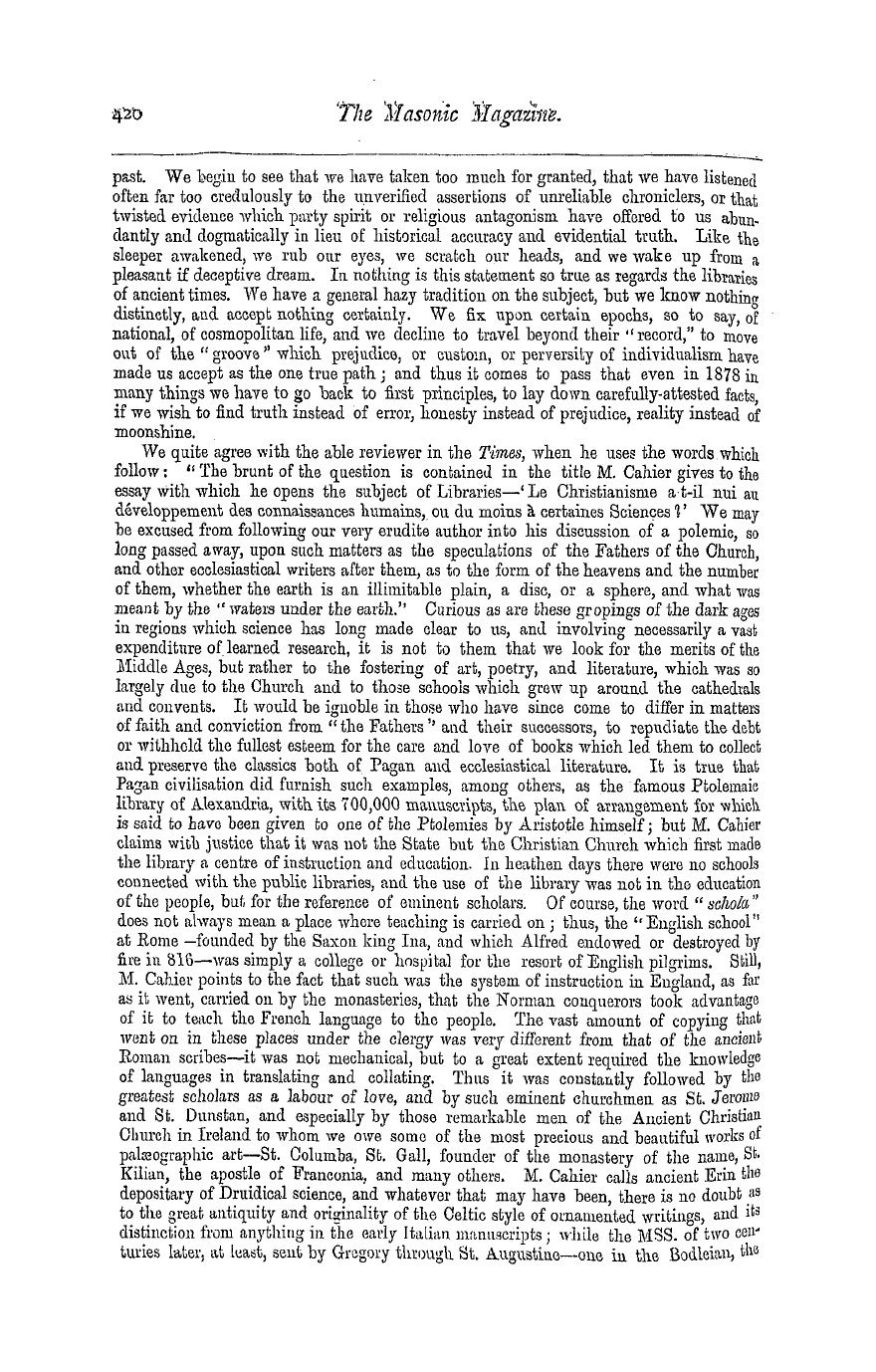 The Masonic Magazine: 1878-02-01 - Ancient Libraries.
