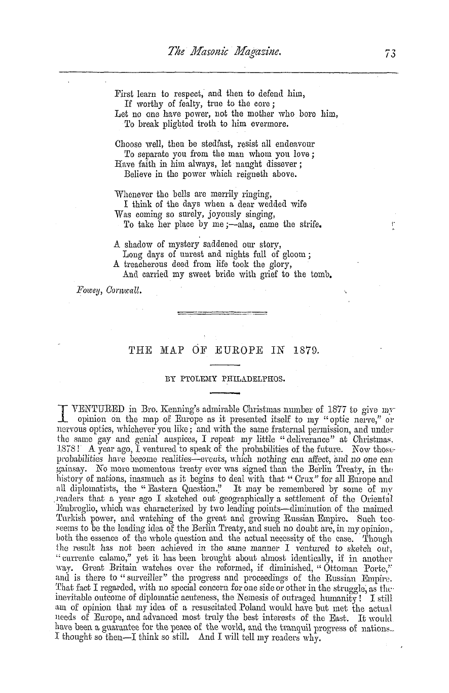 The Masonic Magazine: 1879-06-01 - The Map Of Europe In 1879.