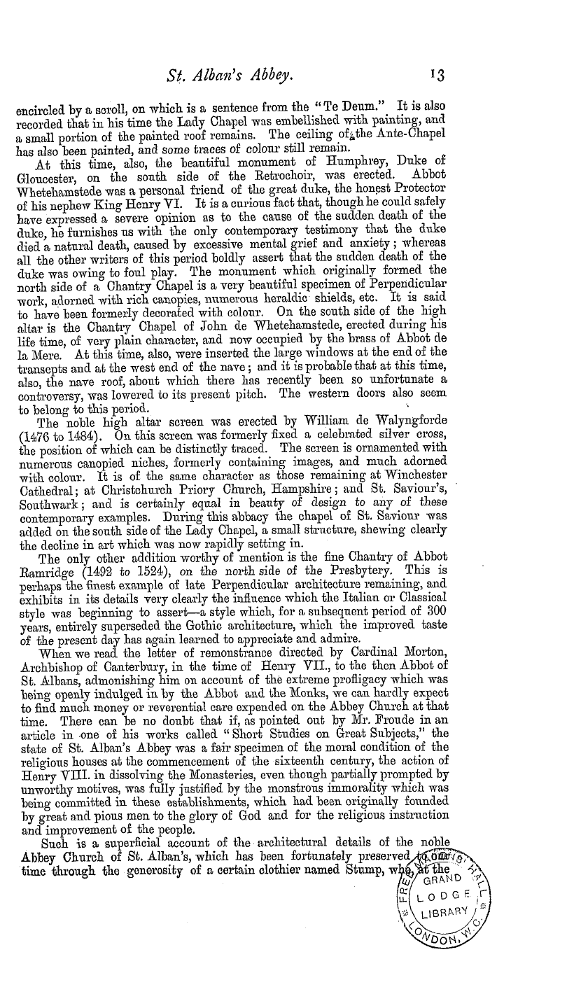 The Masonic Magazine: 1879-07-01 - St. Alban's Abbey.