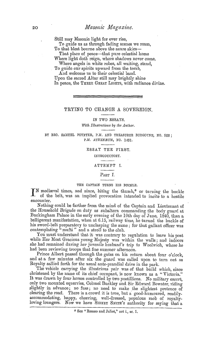 The Masonic Magazine: 1879-07-01 - Trying To Change A Sovereign.